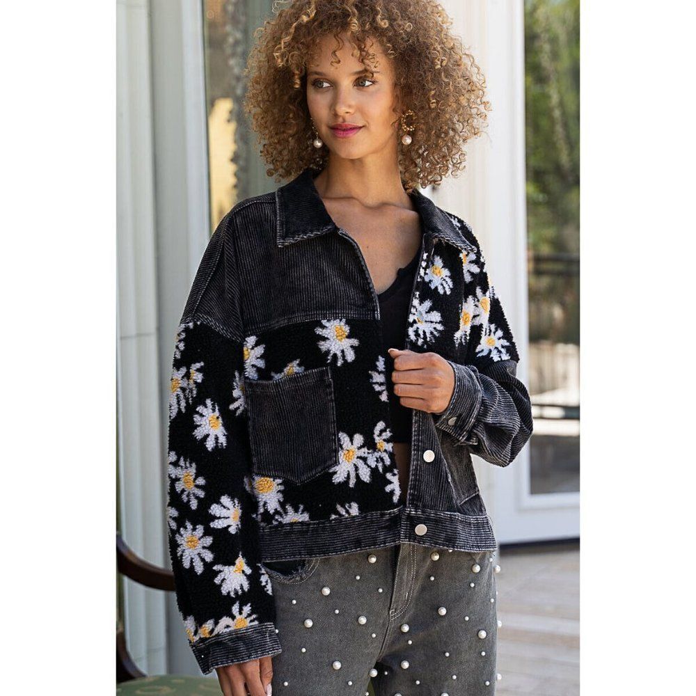POL CLOTHING Daisy Corduroy Jacket Women New Black Button Down Sherpa FWT369 - Picture 8 of 8